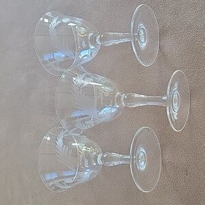 Sherry glasses.  Pineapple and palmleaf etched.  Set of 3
